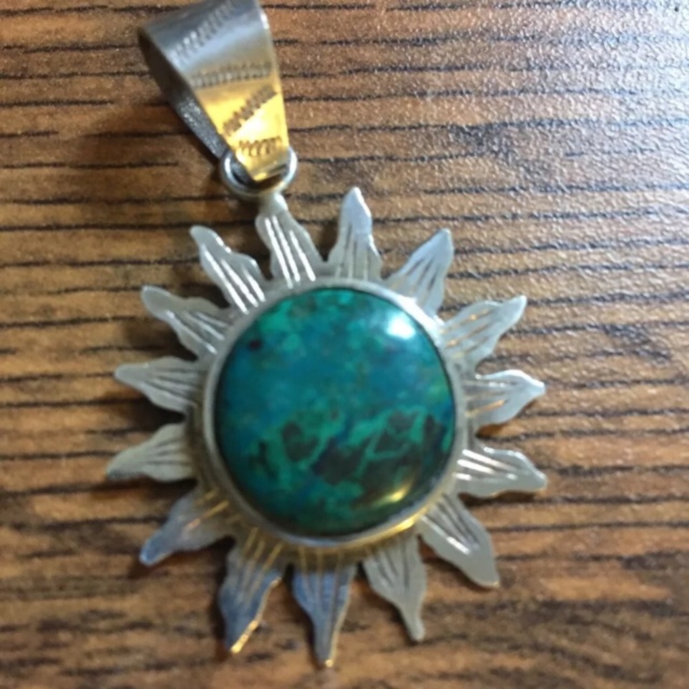 Genuine Chrysocolla Sun Pendant